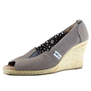 Toms Women Sz 7 M Gray‎ Wedge Fabric Shoes